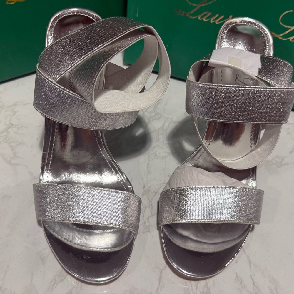 Lauren Lorraine Metallic Silver Strappy Sandals